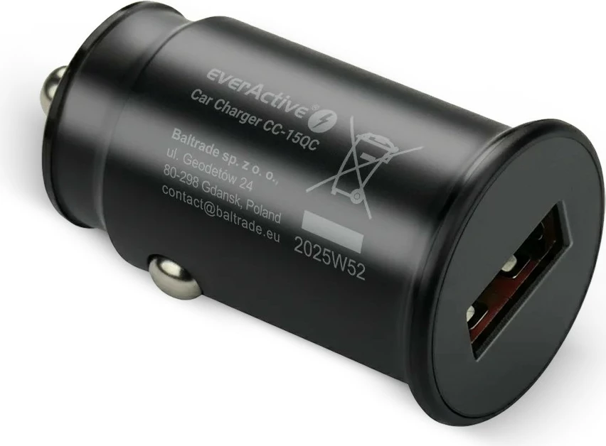 Karikues veture everActive CC-15QC Quick Charge 3.0 18W, 1x USB-A + kabllo USB-C 1m, i zi