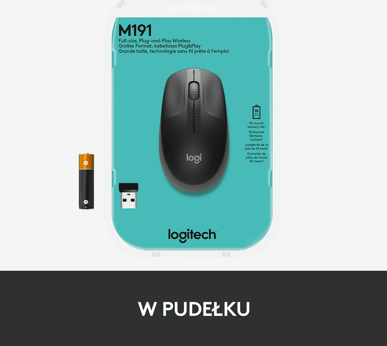 Maus Logitech M190 910-005905 wireless 1000 DPI me USB receiver, zi/grafit