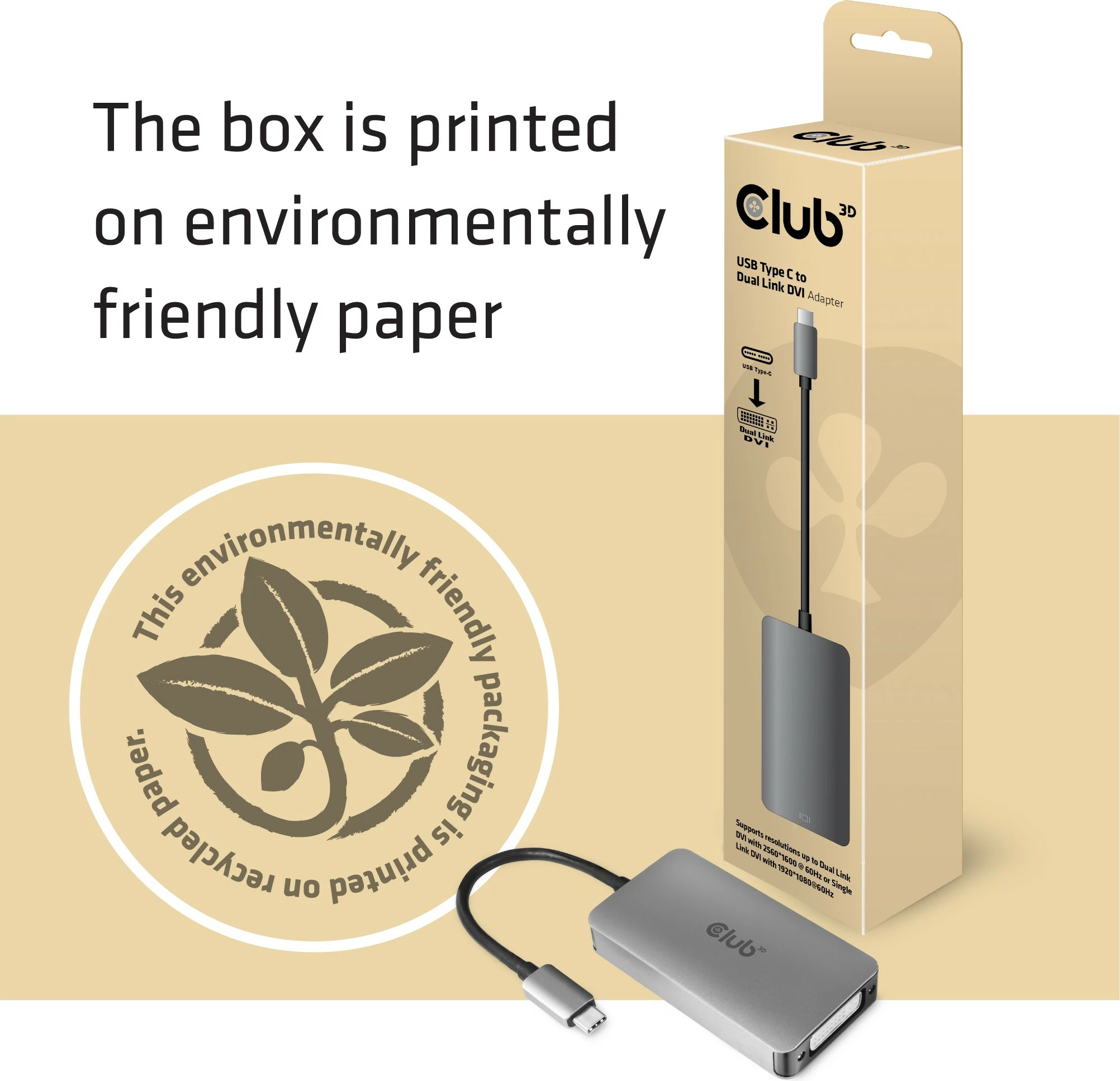 Adapter Club3D USB Type-C në DVI-D, Dual Link, Plug and Play, 2160p, gri