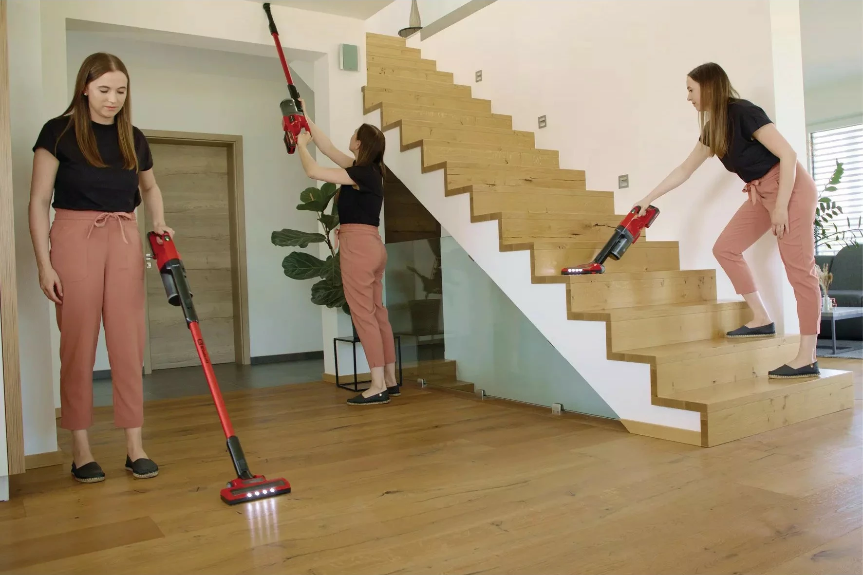 Fshesë me korrent 2-në-1 Einhell TE-SV 18 Li-Solo, pa qese, me bateri, e zezë/e kuqe