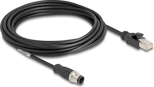 Kabl rrjeti DeLOCK M12 D-coded 4-pin në RJ45, Cat5e, 5m, e zezë
