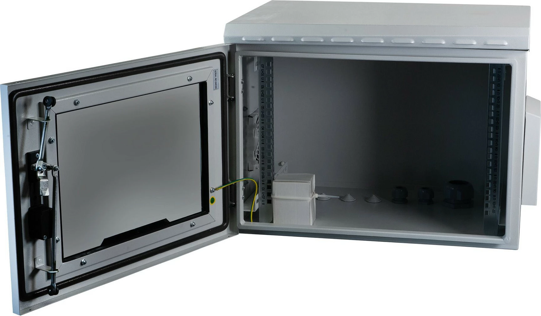 Kabinet muri 19" EFB Elektronik 691712IP55.2G, 12U, IP55, thellësi 600mm, derë xhami, RAL7035 gri