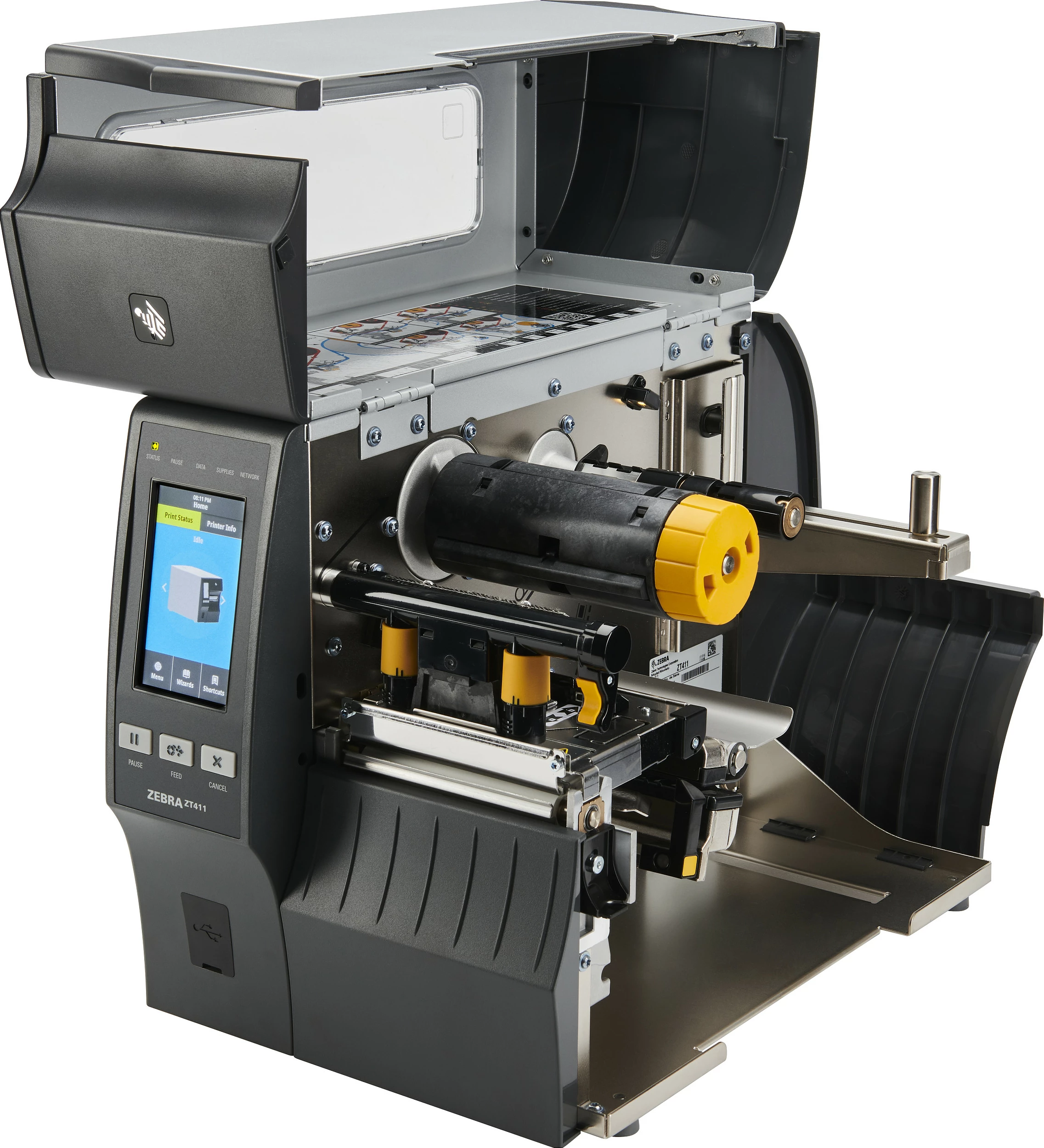 Printer etiketash Zebra ZT411, 300 DPI, 10.4 cm, Direct Thermal/Thermal Transfer, Bluetooth/Ethernet, zi/gri