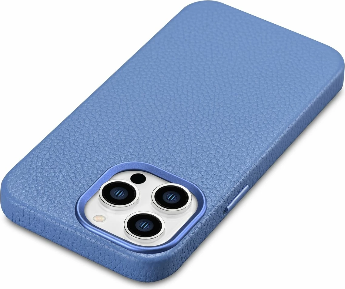 Mbështjellës iCarer Litchi Premium për iPhone 14 Pro Max, MagSafe, lëkurë, kaltër