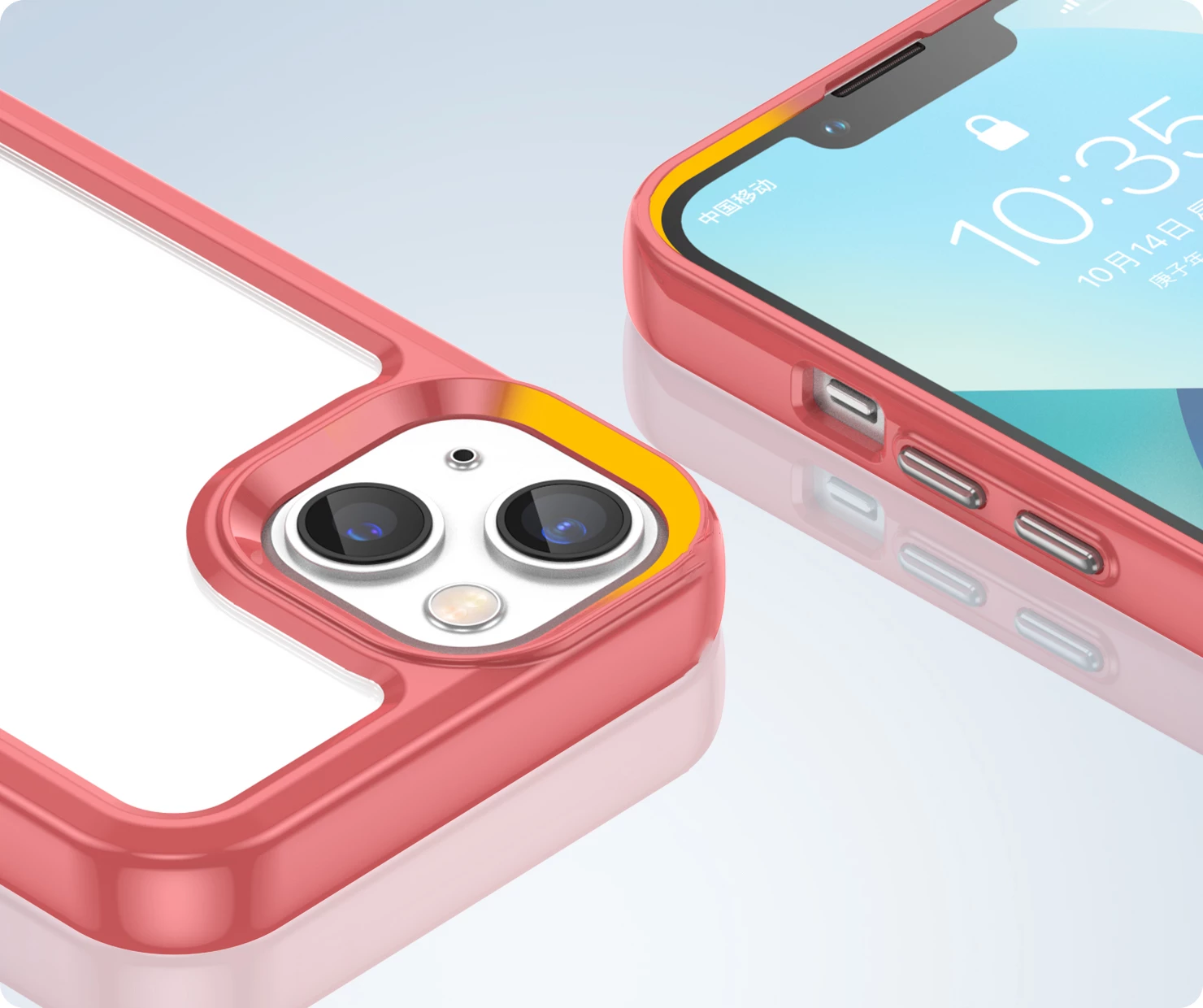 Mbështjellës Hurtel Outer Space Case për iPhone 14, hard cover me kornizë xheli, Kuqe