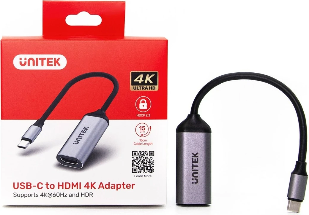 Adapter Unitek V1420A USB-C në HDMI 2.0, 4K 60Hz, Gri/Argjend