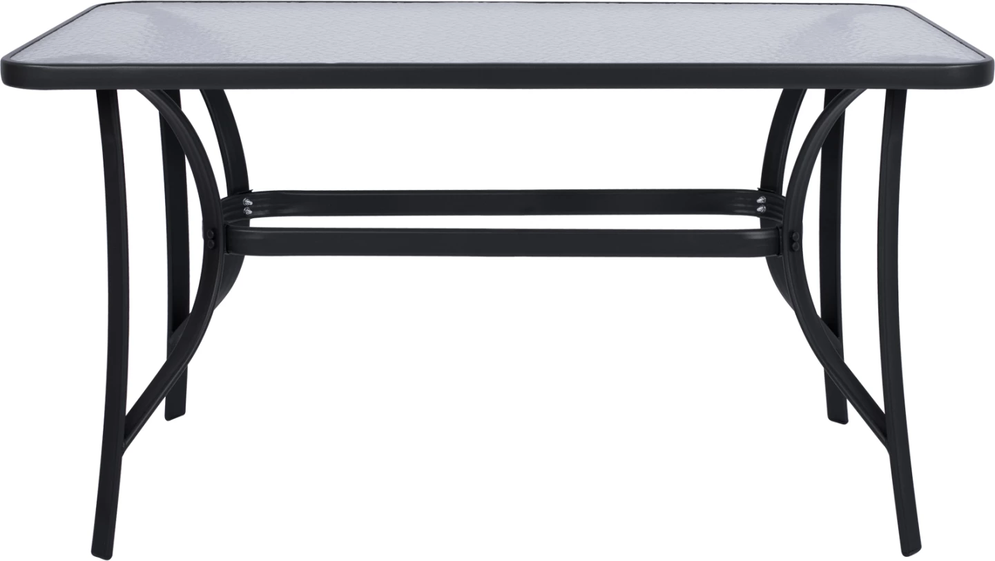 Tavolinë metalike Bruno, ngjyrë gri, sipërfaqe tavoline prej xhami të temperuar, 140x80x72 cm