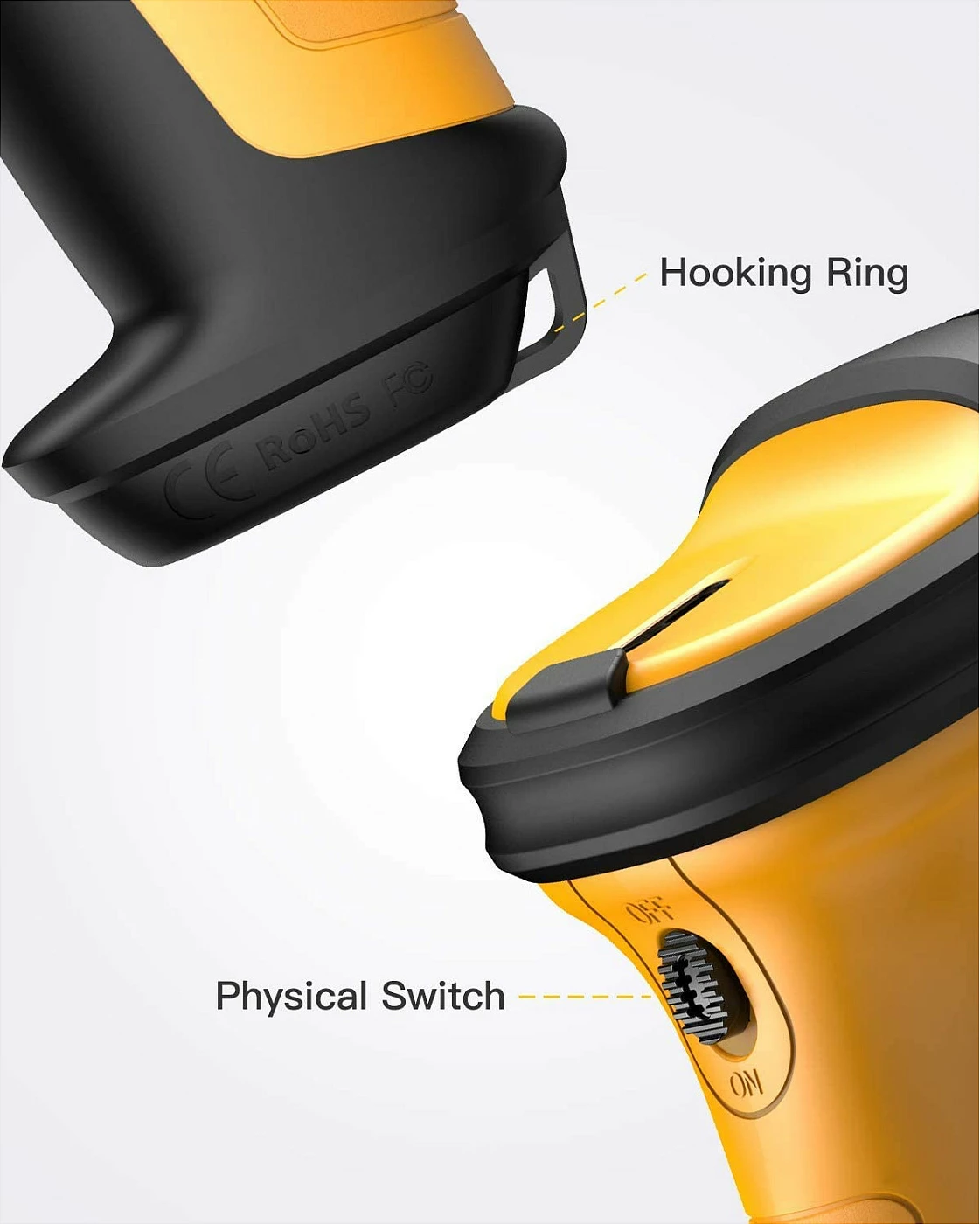 Skener barkodi Inateck P6, 1D laser, wireless/USB, 2600mAh, zi/verdhe