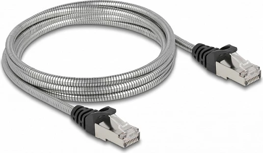 Kabllo rrjeti DeLOCK RJ45 Cat6a U/FTP 2m, me veshje metalike, argjendtë