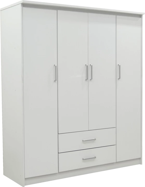 Dollap Olympus me 4 dyer dhe sirtarë, ngjyrë e bardhë, 159x57x183cm