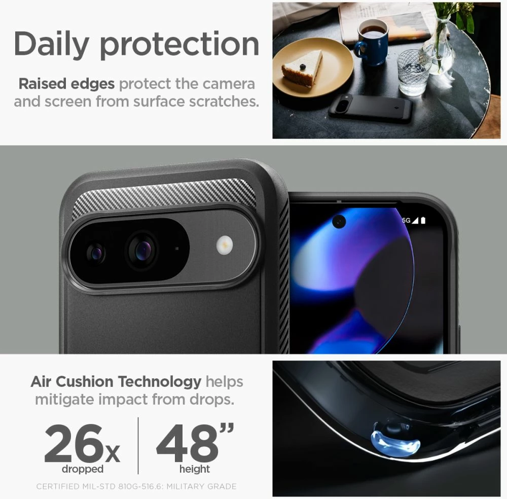 Mbështjellës Spigen Rugged Armor për Google Pixel 9 / 9 Pro, i zi