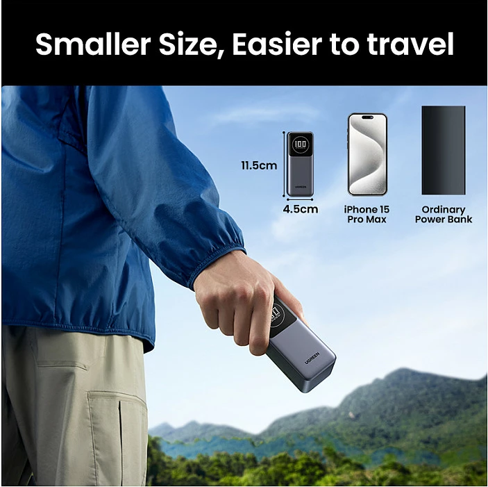 Powerbank Ugreen 12000mAh, 100W PD, USB-C + USB-A, gri