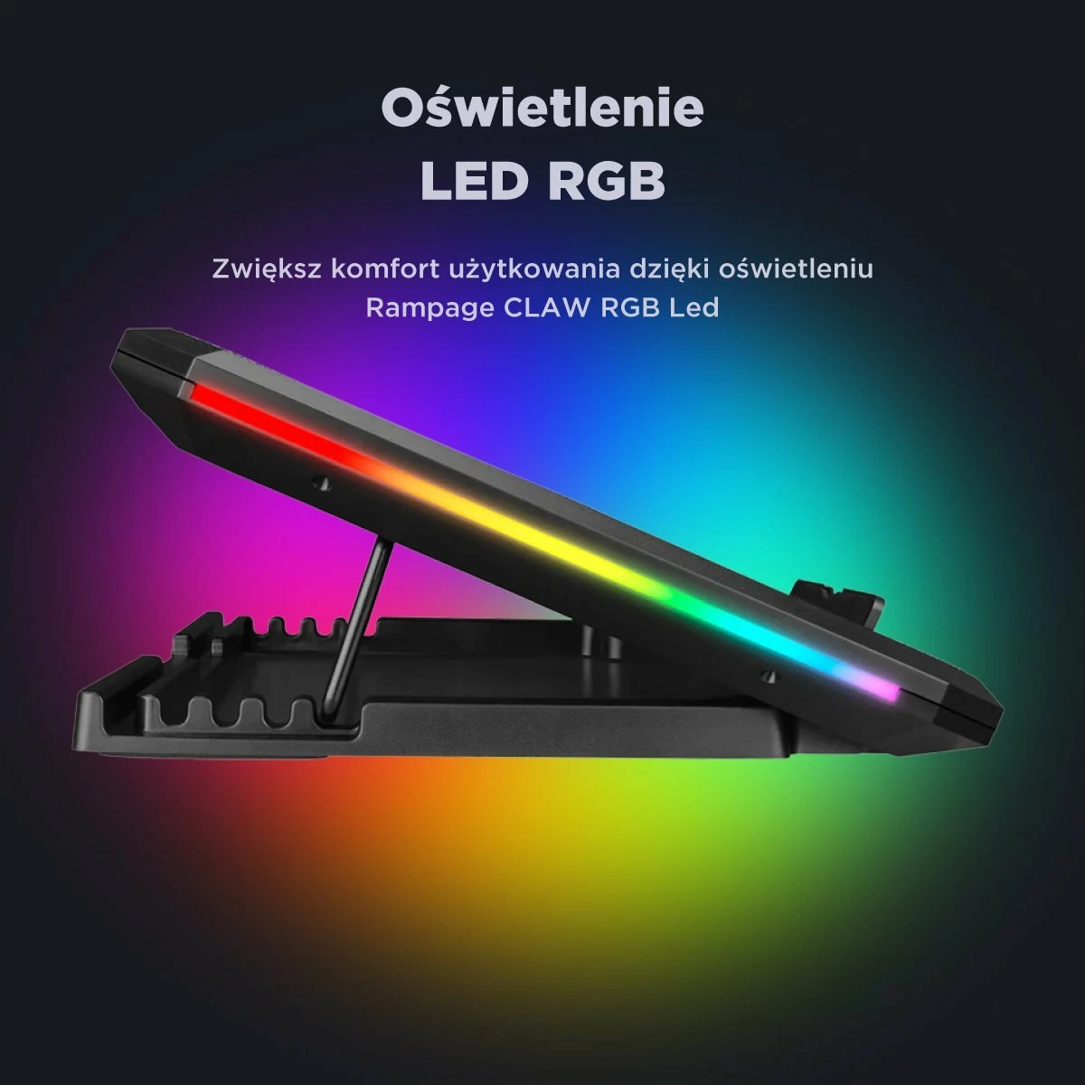 Mbajtës ftohës për laptop Rampage AD-RC12 GameZone, 2x120mm, RGB, 2x USB 2.0, 15-17\", i zi, me kabllo USB