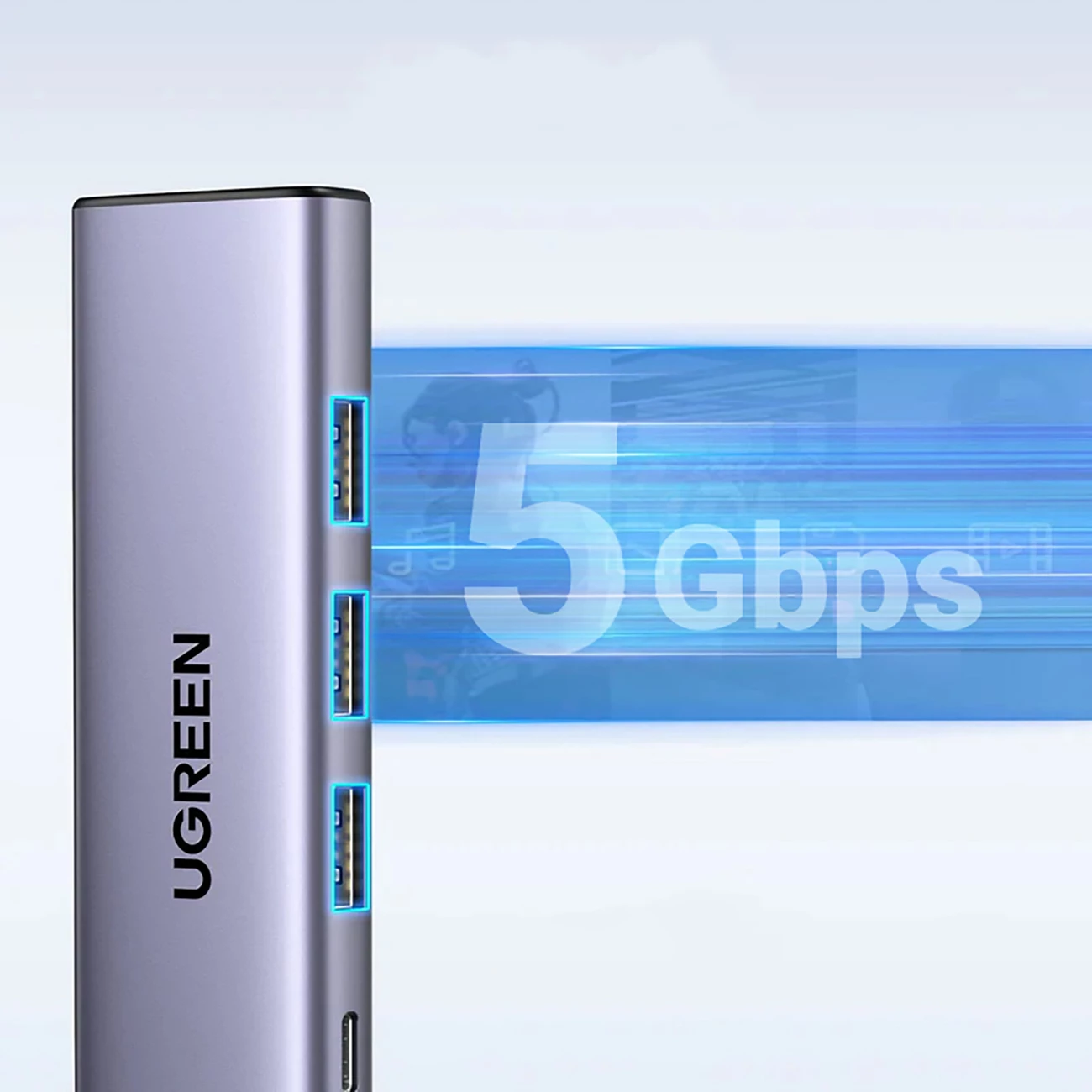 HUB Ugreen CM511 5in1, USB-C, HDMI, 3x USB-A 3.0, Gri