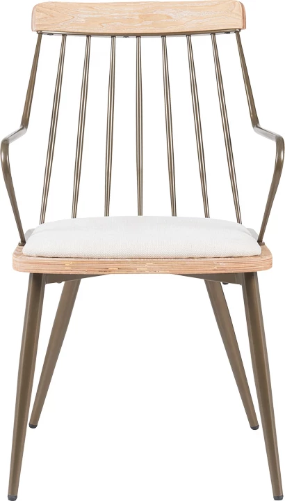 Karrige me mbështetëse Posse, metal bronzi, dru i bardhë, stof bezhë, 52x59x83cm