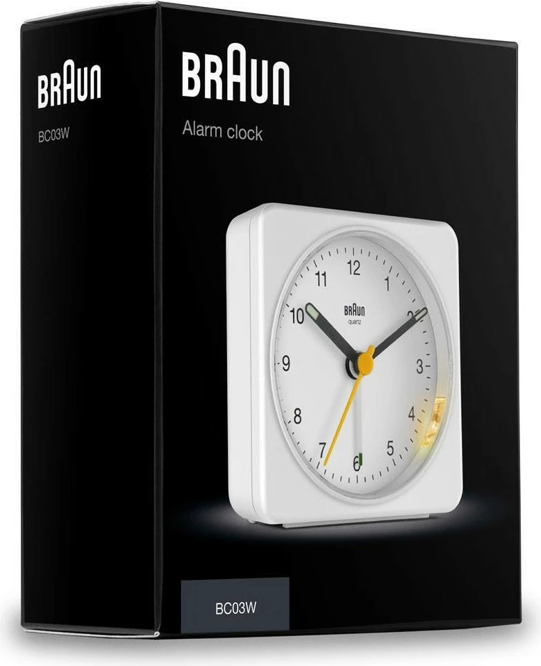 Orë alarmi Braun BC03W, kuarc, analog, buzzer, e bardhë