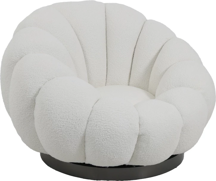 Karrige rrotulluese Nester, stof boucle i bardhë, 98x97x69cm