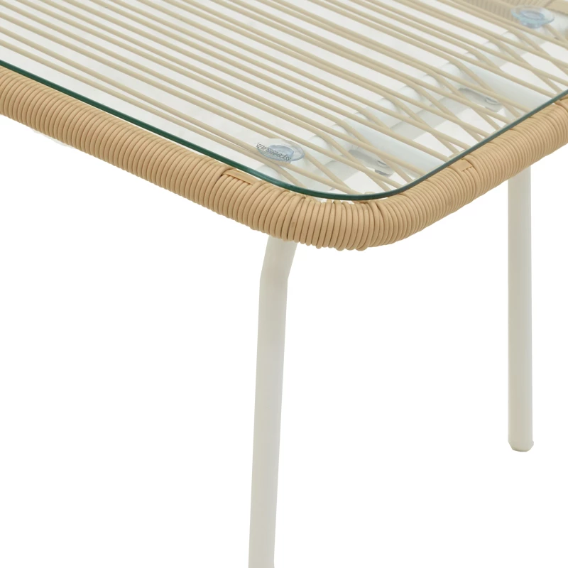 Set Bonanza për sallon, 4 pjesë, ratan bezhë-alumin i bardhë