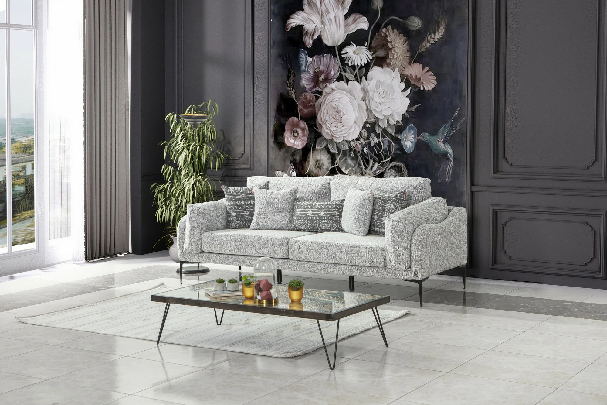 Divan treshe Atelier del Sofa, Mia, ngjyrë gri