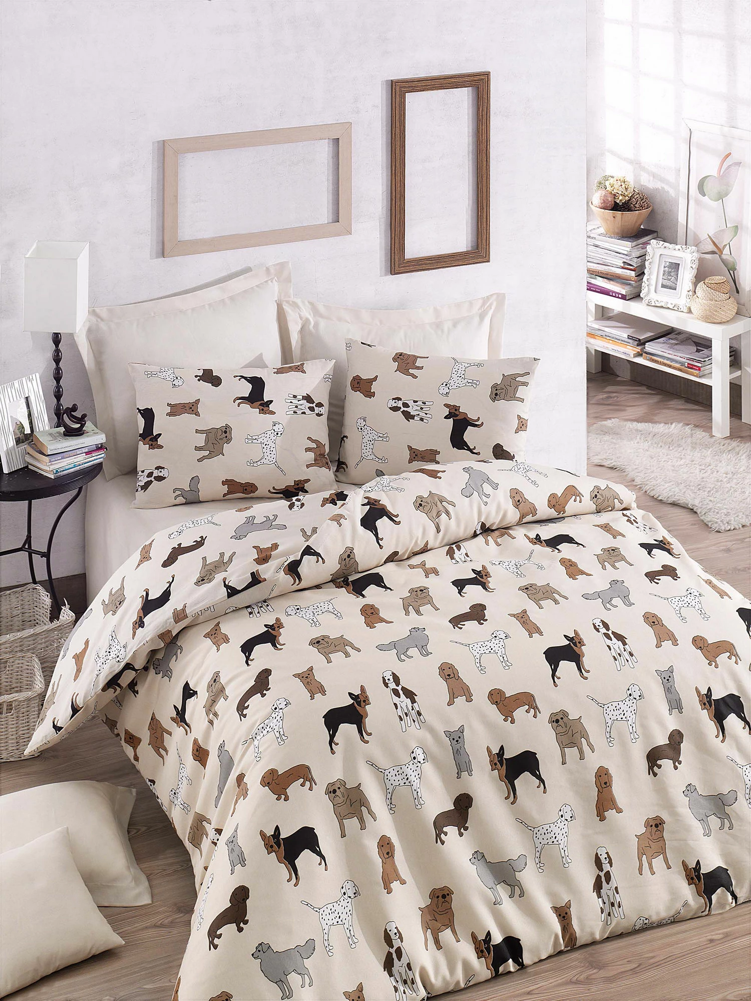 Set mbulesë për jorgan king size, dizajn me qen, ngjyra krem, L'Essentiel Linge de Maison