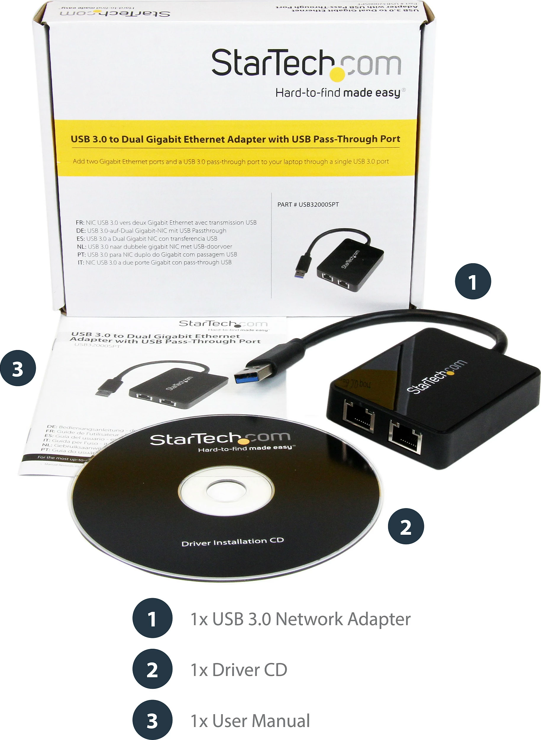 Adapter rrjeti StarTech USB 3.0 në 2x Gigabit Ethernet me port USB 3.0 pass-through, i zi
