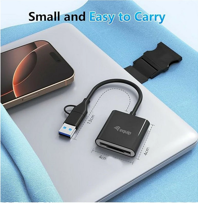 Card reader EQUIP 245461 për CFexpress 2.0 Type B, USB-C/USB-A 10Gbps, i zi