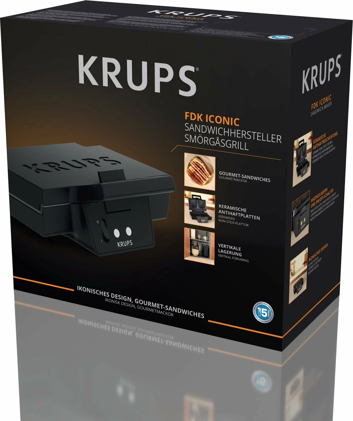 Tostierë sanduiçesh Krups FDK 462 850 W, për 2 sanduiçe, pllaka me veshje jo-ngjitëse, ruajtje vertikale, zezë, 1 copë