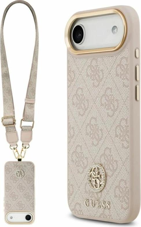 Kapak telefoni Guess 4G Strass Logo & Big Strap Metal Buttons MagSafe për iPhone Air, rozë