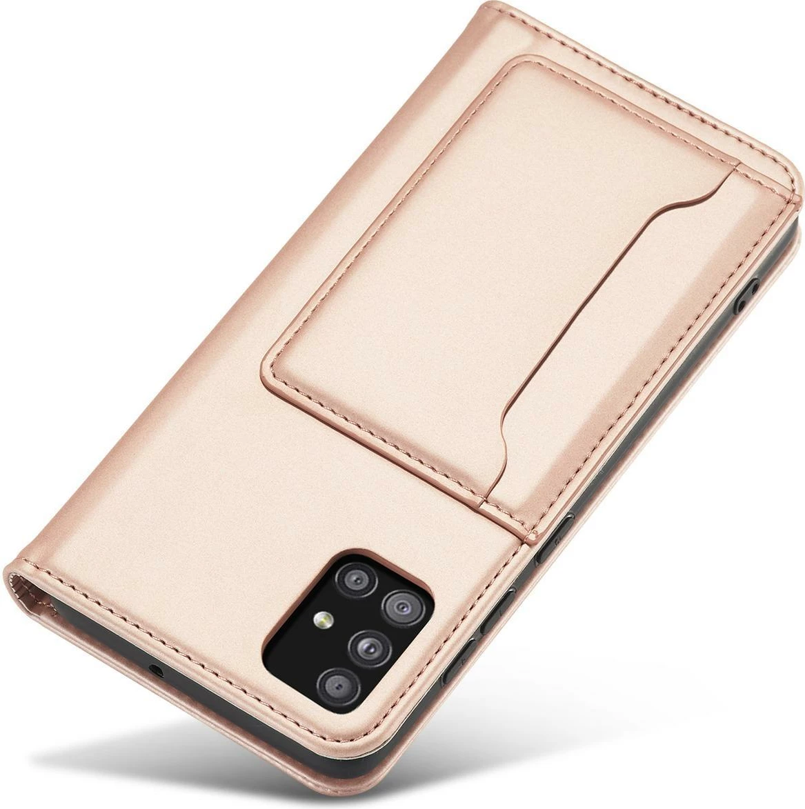 Mbështjellës Hurtel Magnet Card Case për Samsung Galaxy A12 5G, me kapak, portofol, rozë