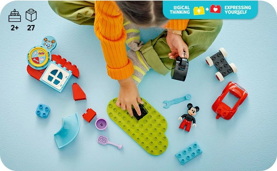 Set ndërtimi LEGO DUPLO Disney Mickey Mouse Clubhouse & makinë, 27 pjesë, shumëngjyrëshe