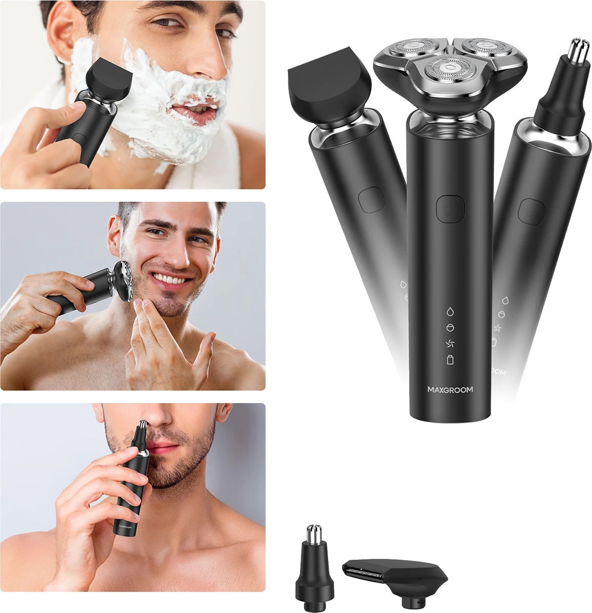 Makinë rroje MAXGROOM M-8012 3-në-1, 600 mAh, IPX7, USB-C, set me aksesorë, e zezë