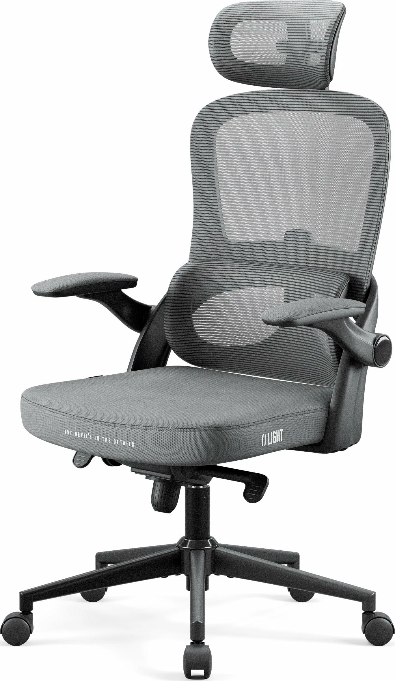 Karrige zyre ergonomike Diablo Chairs V-Light, rrjetë mesh, 3D mbështetëse krahu, gri