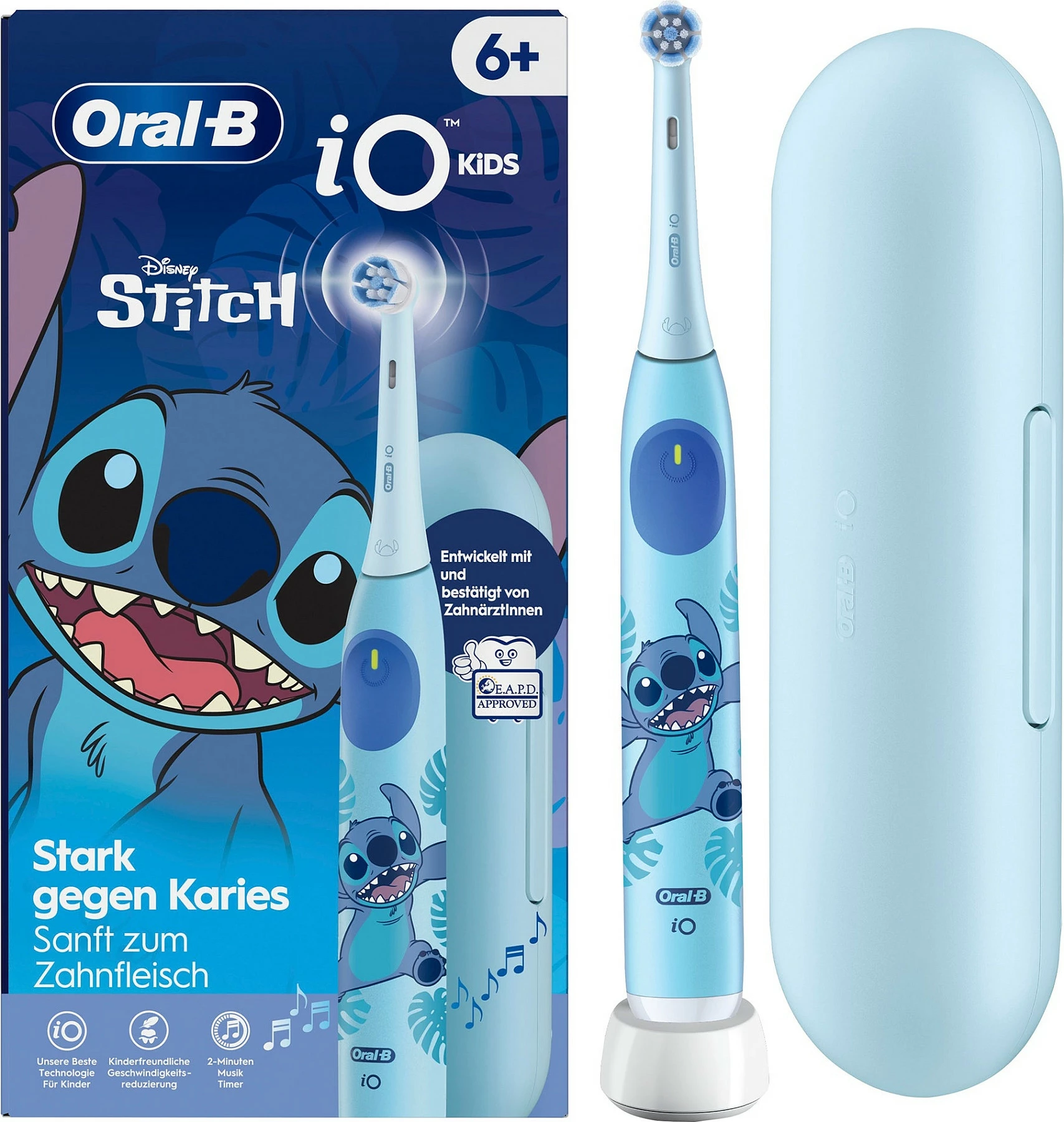 Furçë dhëmbësh elektrike Oral-B iO Kids 6+, me etui udhëtimi Stitch, blu e çelët
