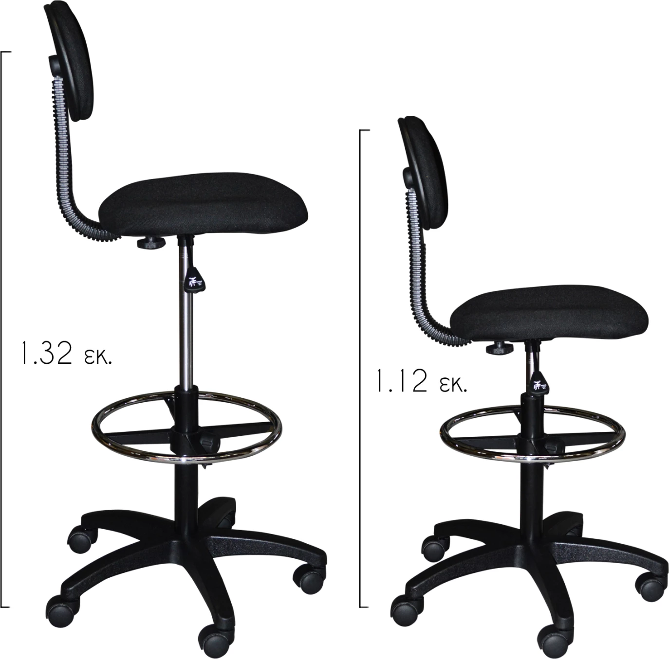 Karrige zyre VEGAR FH1043.01 me mbështetëse për këmbë-perimetër-vend i lartë-pëlhurë e zezë 45Χ42Χ132Hcm