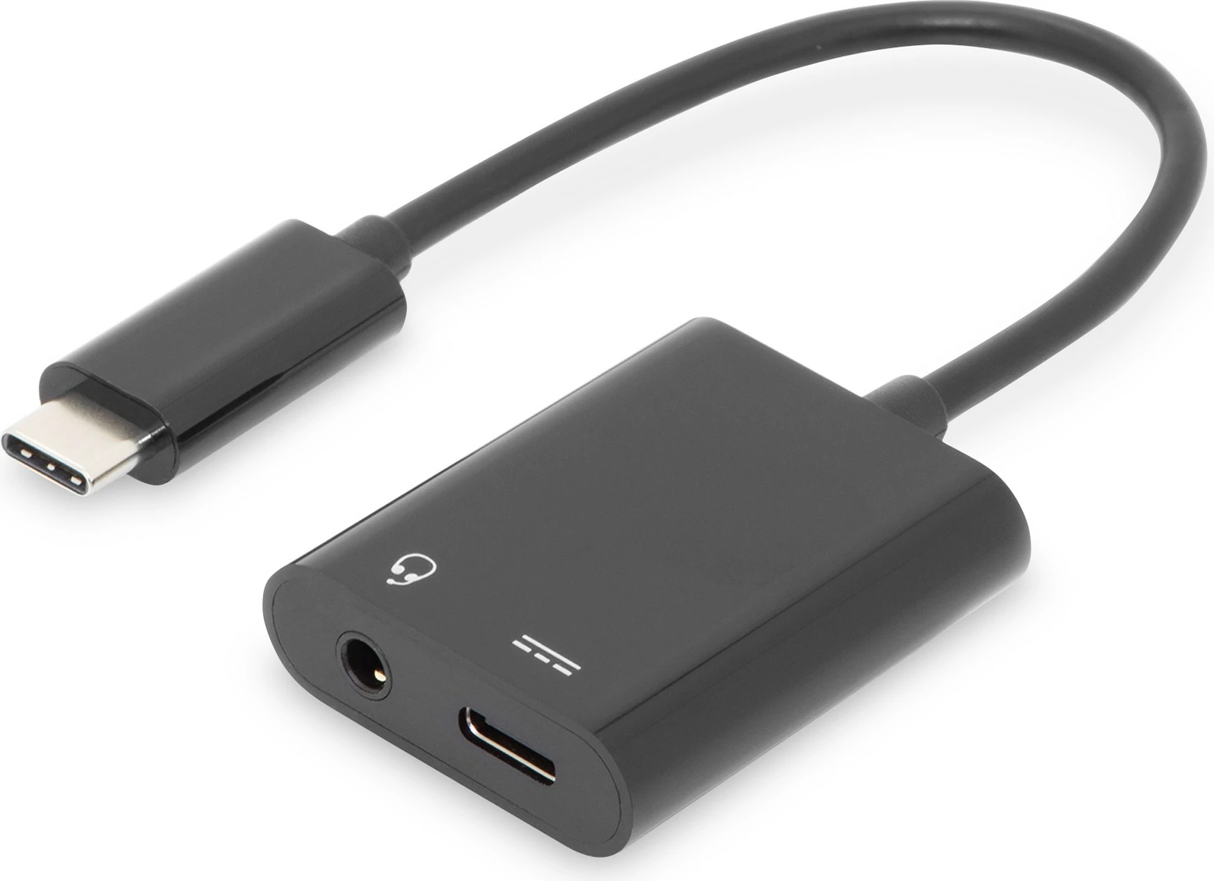 Kabllo adapter Digitus USB Type-C në 3.5mm + USB-C, 0.2m, zi