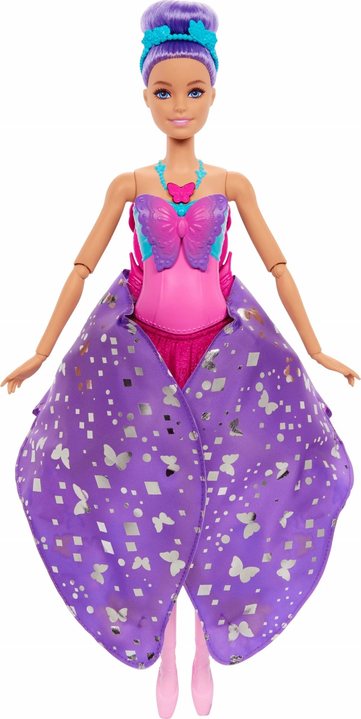Kukull Mattel Barbie Butterfly Ballerina HXJ10, 2-në-1 me krahë të palosshëm, rozë/vjollcë, 1 copë