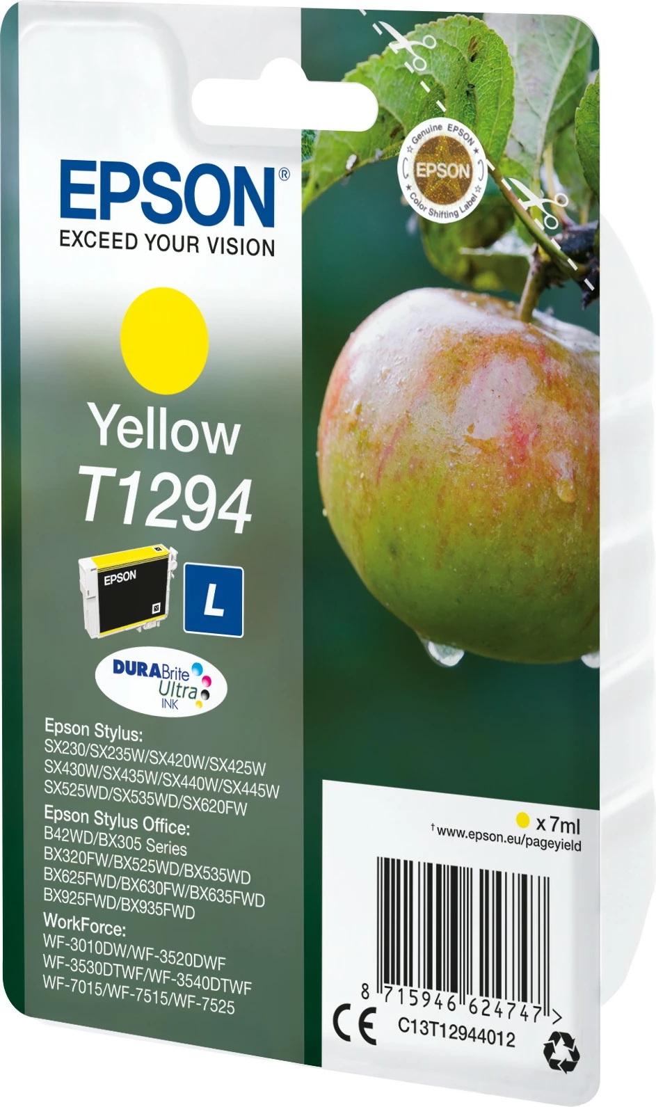 Toner Epson Apple Singlepack Yellow T1294 DURABrite Ultra Ink, 7 ml