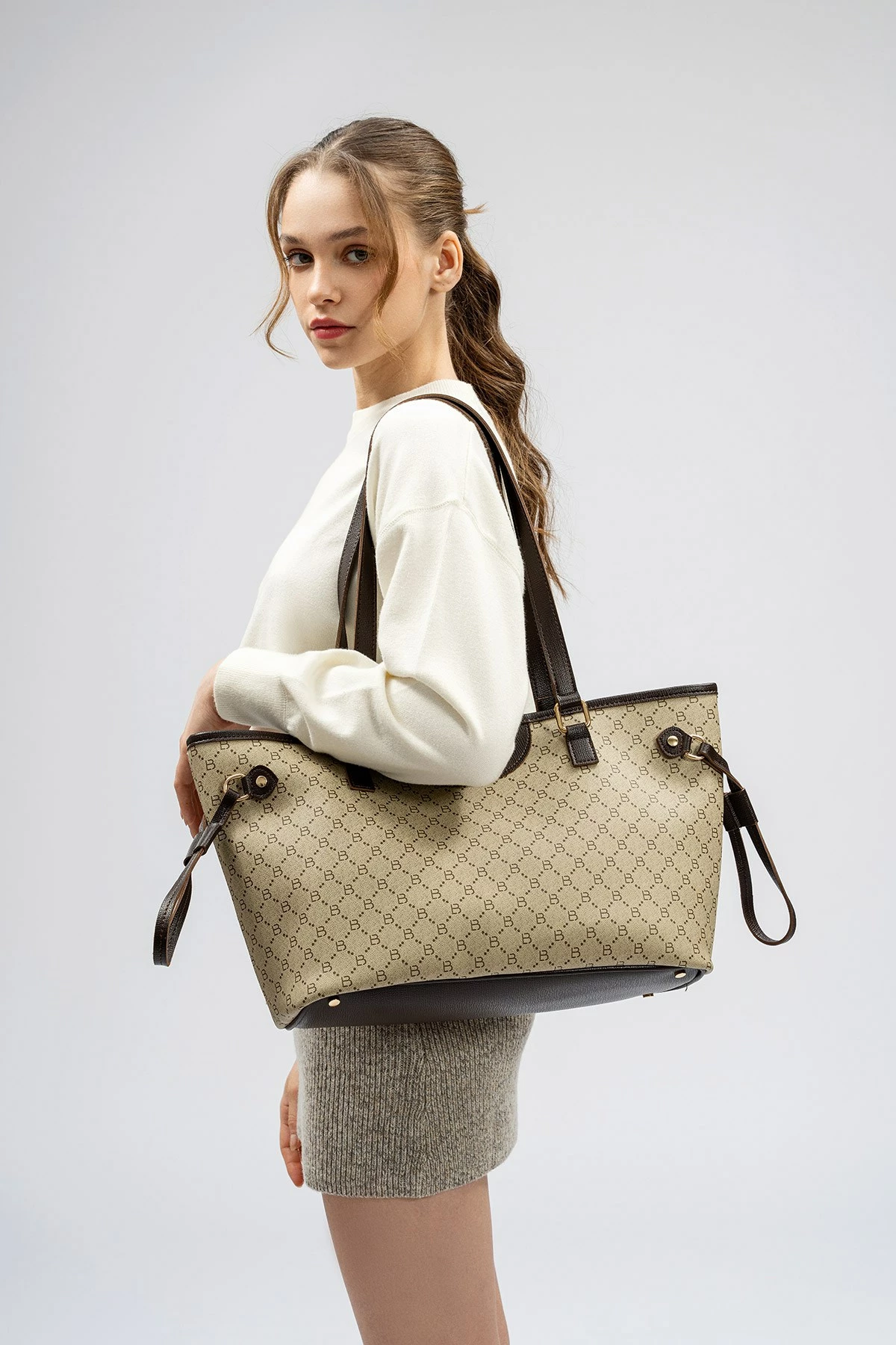 Tote bag Lucky Bees, krem, kafe, 355 v2
