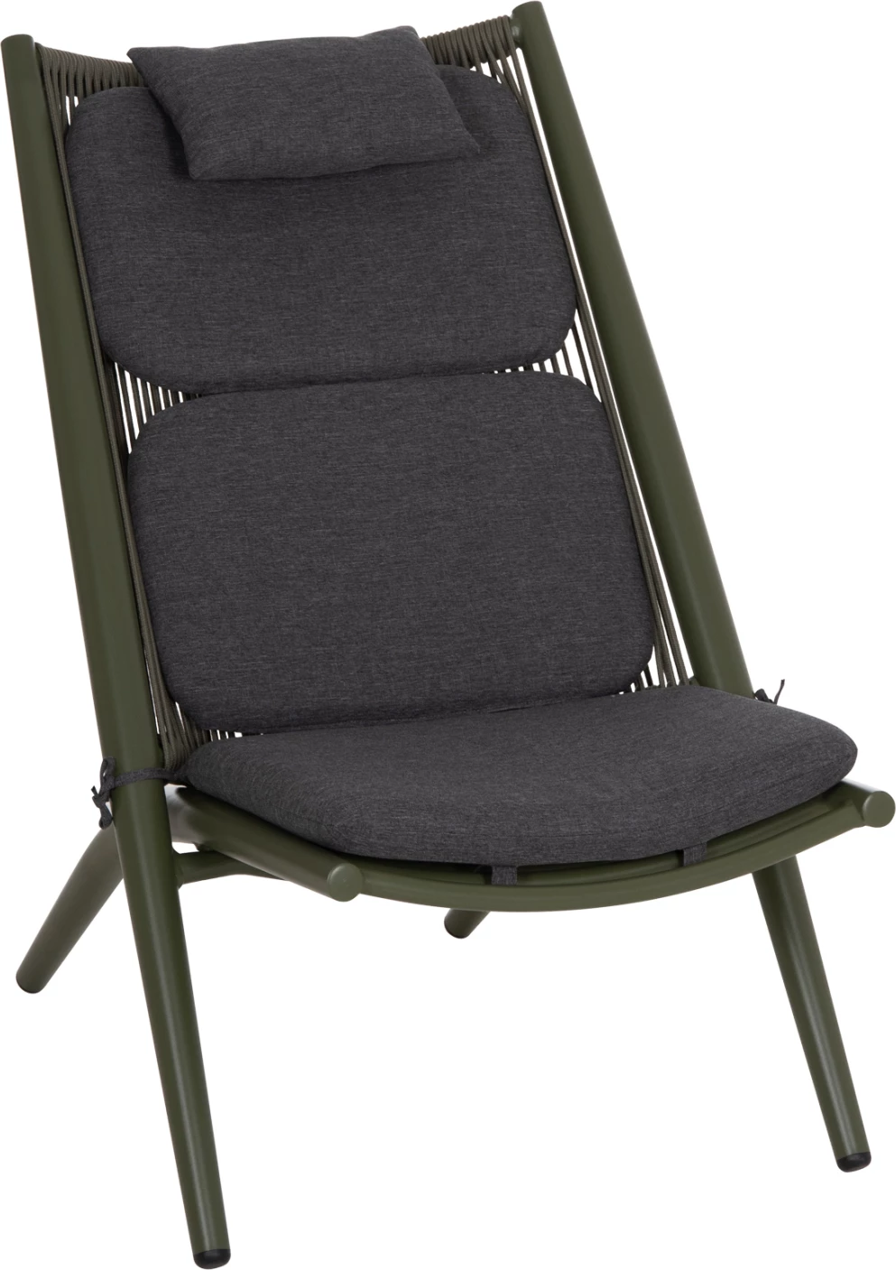 Karrige relaksuese për jashtë REMUS FH6642.07, alumin dhe litar olefin, jeshile ulliri, 63x87x94 cm