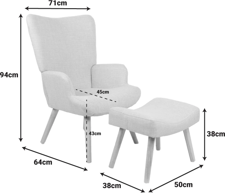 Fotelje me stolkë Gerlina, material gri e errët, këmbë ngjyrë natyrale, 71x64x94cm