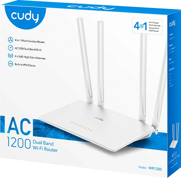 Router Cudy WR1200, Wi-Fi 5, Dual-band, 4 porta LAN, Bardhë