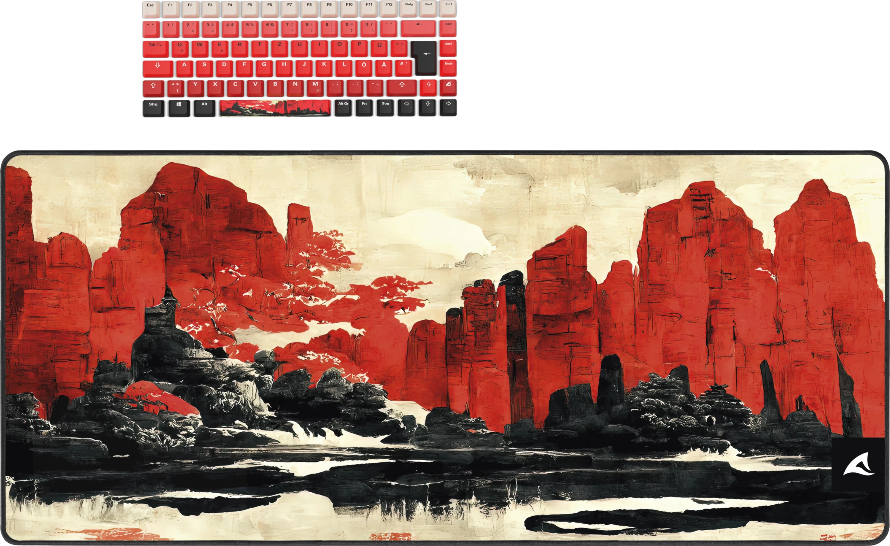 Tastierë mekanike SHARKOON SKILLER SGK50 S3 Design Bundle D3, mauspad i madh, kuqe/zezë