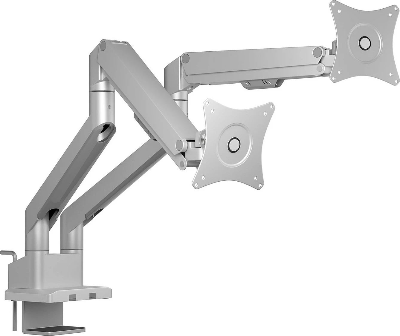 Mbajtës monitorësh ICY BOX IB-MS524-T, për 2 monitorë 17-32", VESA 75x75/100x100, gas spring, gri/argjend