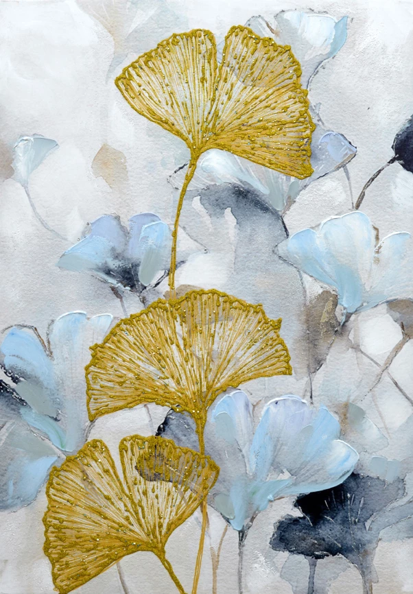 Pikturë dekorative PALEN, kanavacë, 70x100x3cm, ngjyrë kaltër, e bardhë, ari