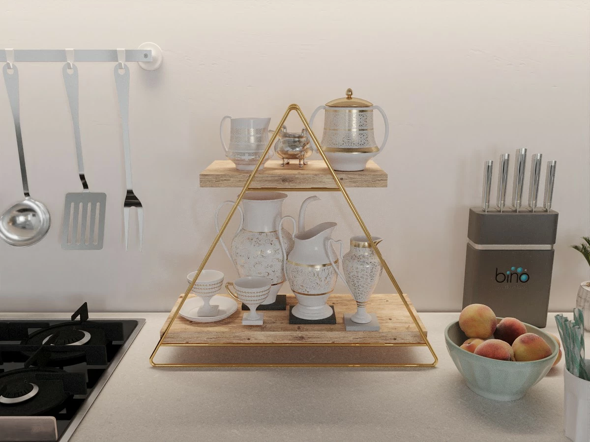 Raft muri prej druri të fortë, ngjyrë ari dhe kafe, Hanah Home, raf organizues shumë qëllimësh, 38x16x42cm