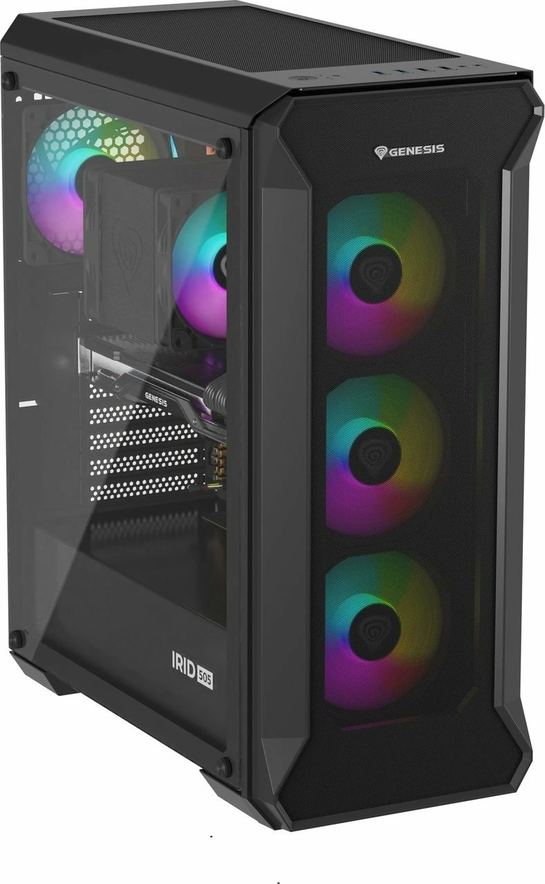 Kasë GENESIS Irid 505 ARGB V2 NPC-1518 Midi Tower ATX/Micro ATX/Mini-ITX, 4x120mm ARGB fan, xham i kalitur, e zezë