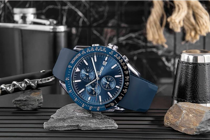 Orë dore për meshkuj Skmei, blu e argjendtë