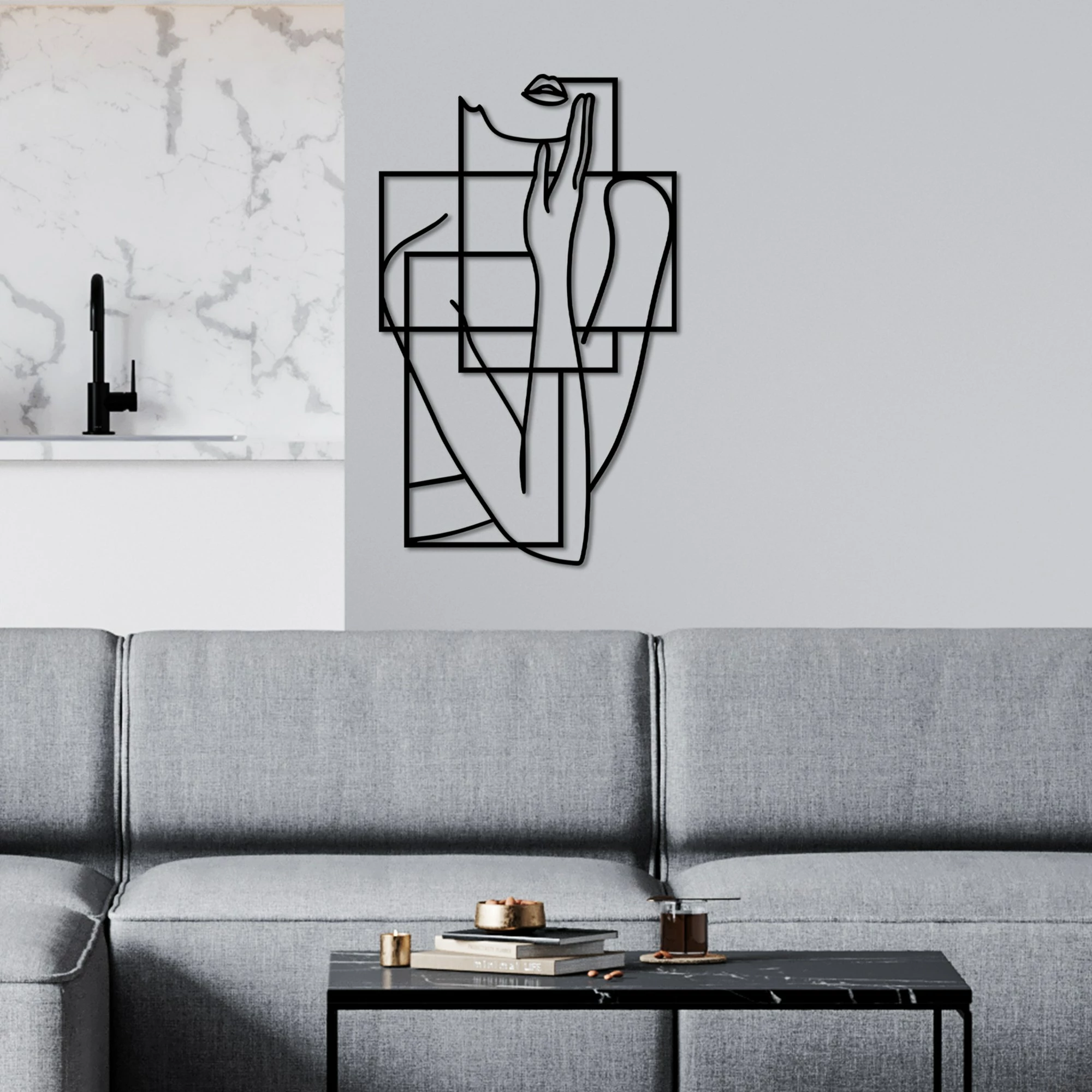 Aksesor dekorativ metalik për mur, Wallity, Think - L, ngjyrë e zezë