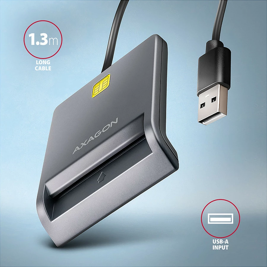 Lexues Smart Card Axagon CRE-SM3T, USB, i sheshtë, zi/gri