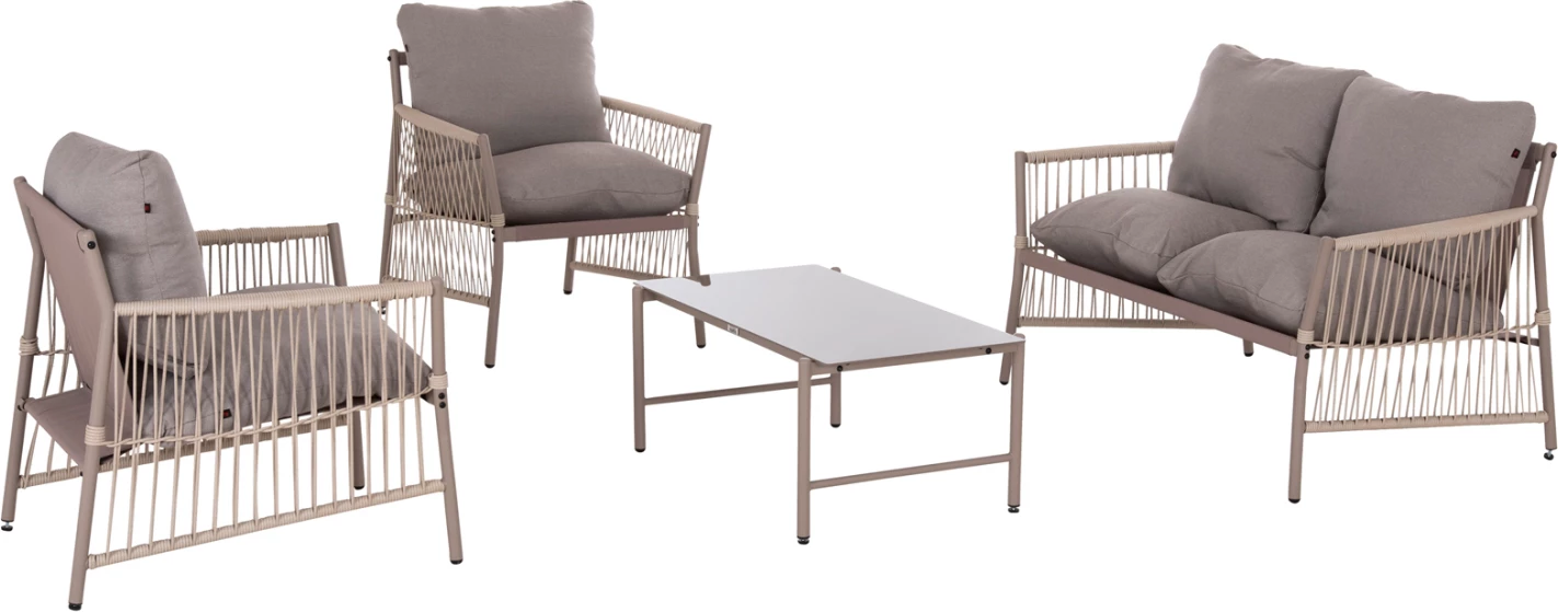 Set lounge për jashtë, 4 ulëse, DEANDRA, metal ngjyrë shampanjë, jastëkë gri, FH6507.02